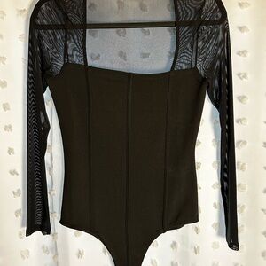 Black Sheer Long Sleeve Bodysuit
